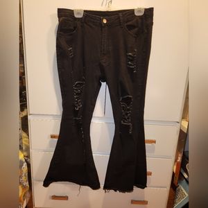 Women's black boutique XL short very distressed bell bottoms